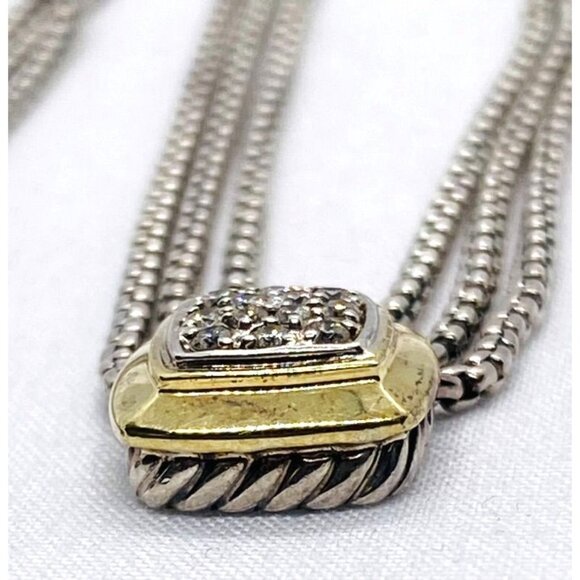 David Yurman Diamond Albion Triple Strand Pendant Necklace Pave Diamond - Picture 5 of 10